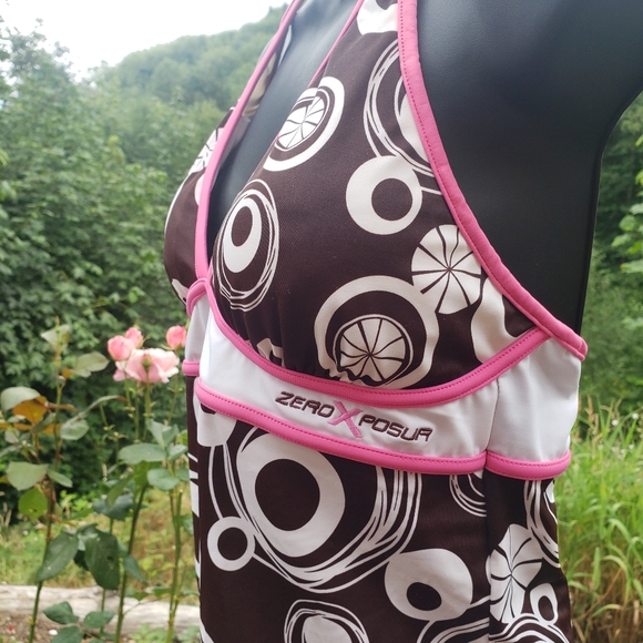 ZEROXPOSUR Halter Tankini Swim Top Abstract Brown Pink Womens Size 10 - Picture 4 of 16
